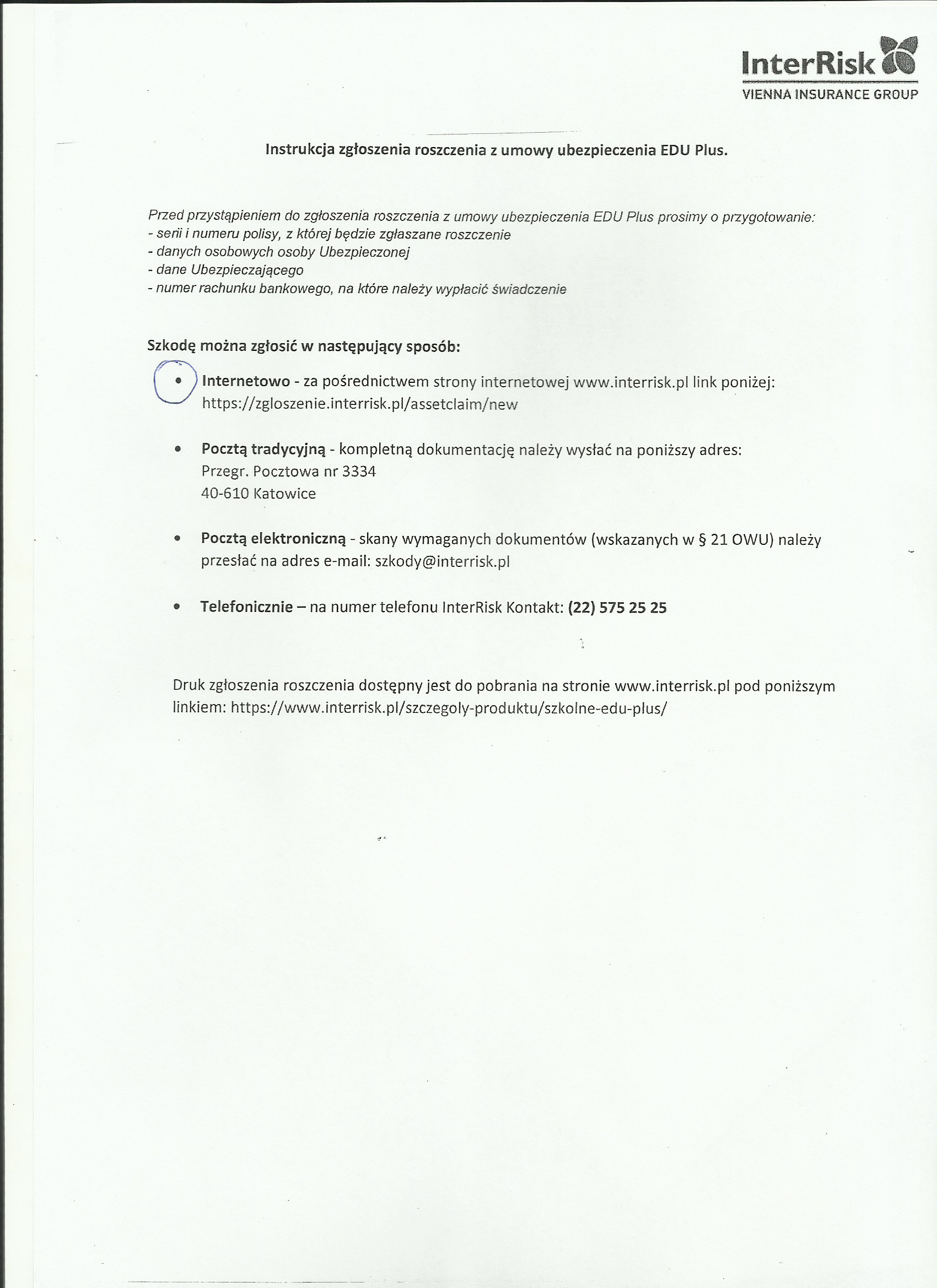 InterRisk procedura zgaszania odszkodowania